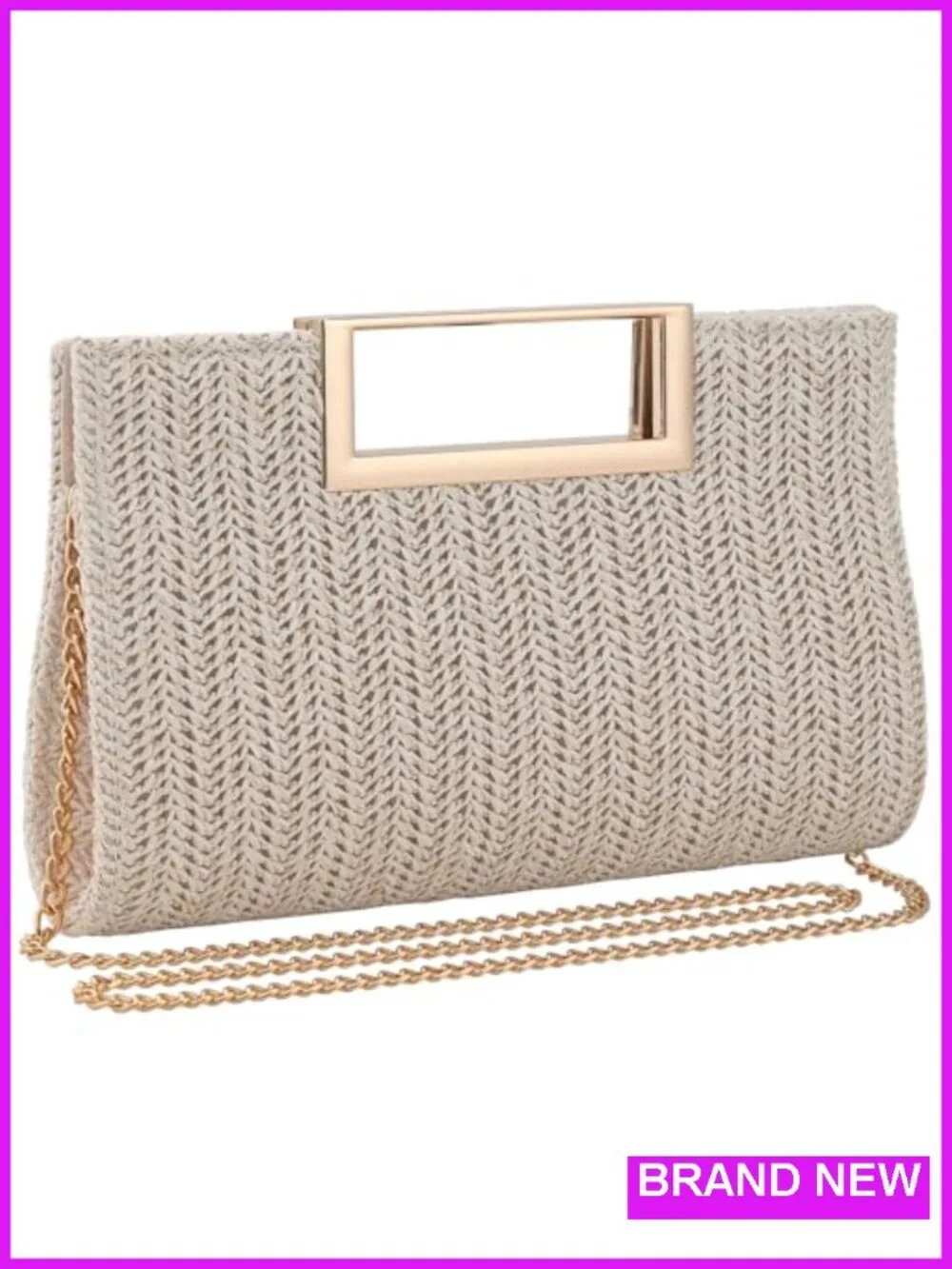 Straw Raffia Clutch Purse with Crossbody Strap, Summer Beach Shoulder Bag